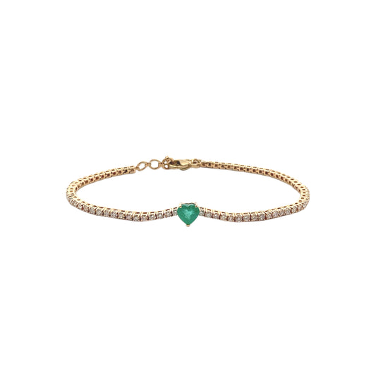 Pulsera de diamantes con corazón de esmeralda