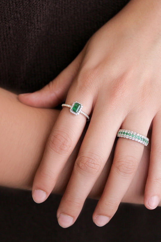 Anillo Riviera Esmeralda Blanco